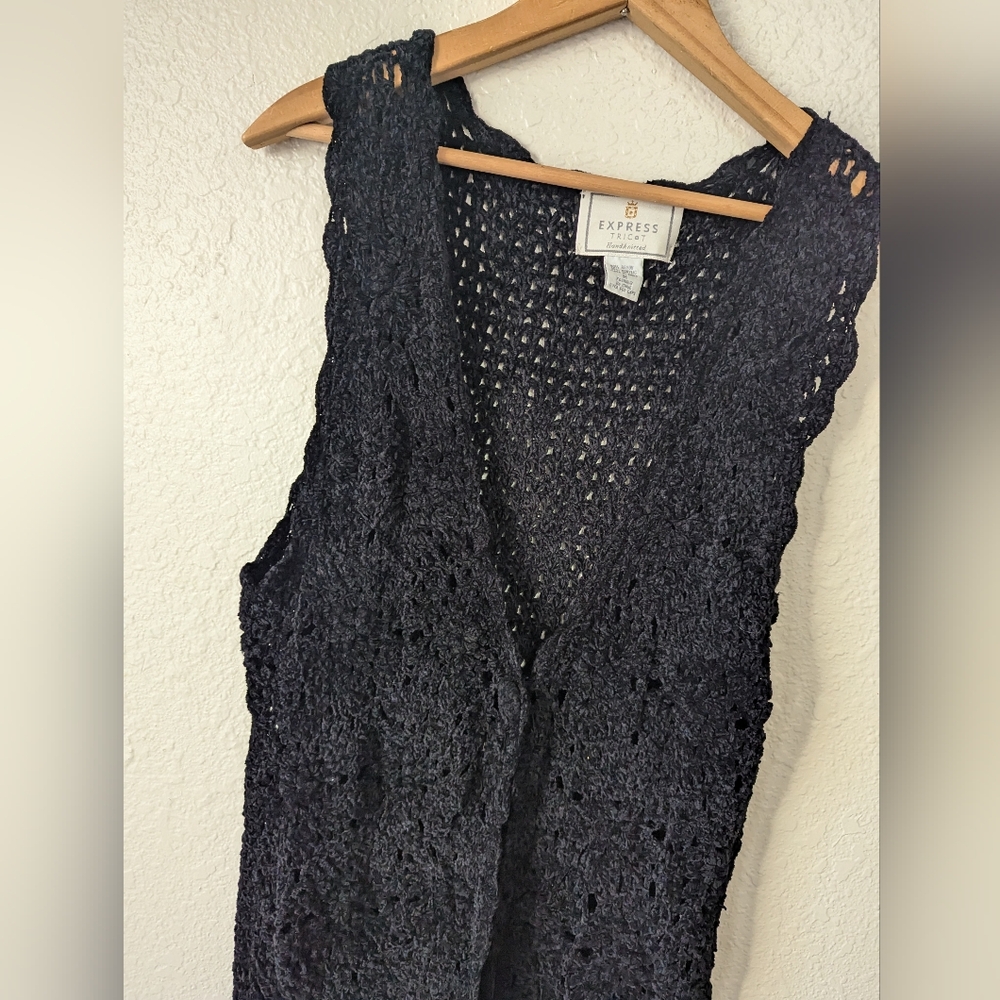 Express Tricot Handknit Sheer Kimono Duster Beachy Goth Witchy Sleeveless